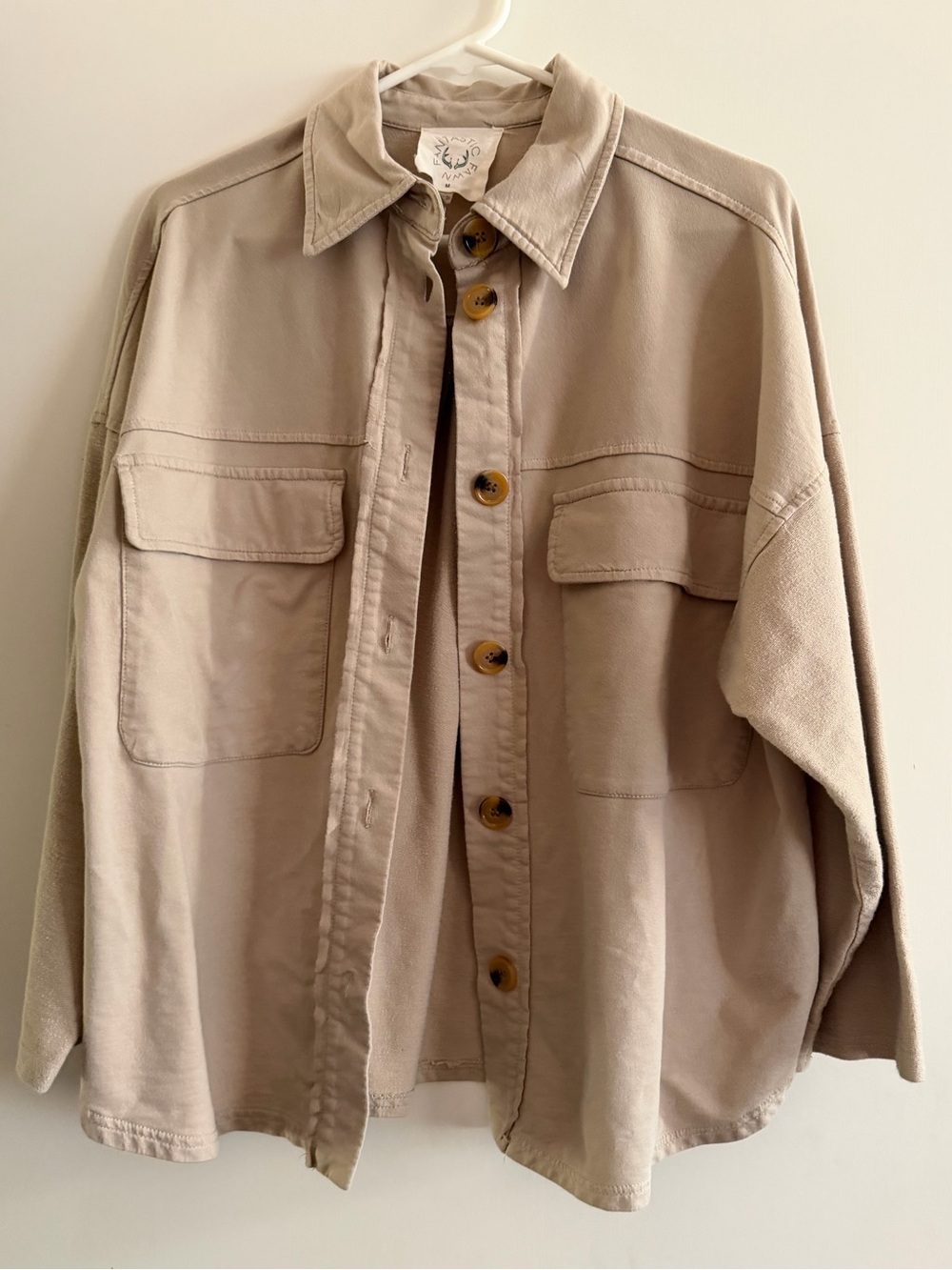 Fantastic Fawn Oversized Beige Button-Front Shirt Jacket